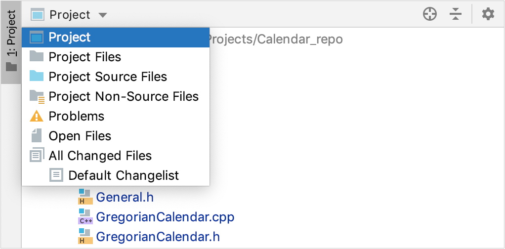 The Project tool window with the Group Tabs option disabled
