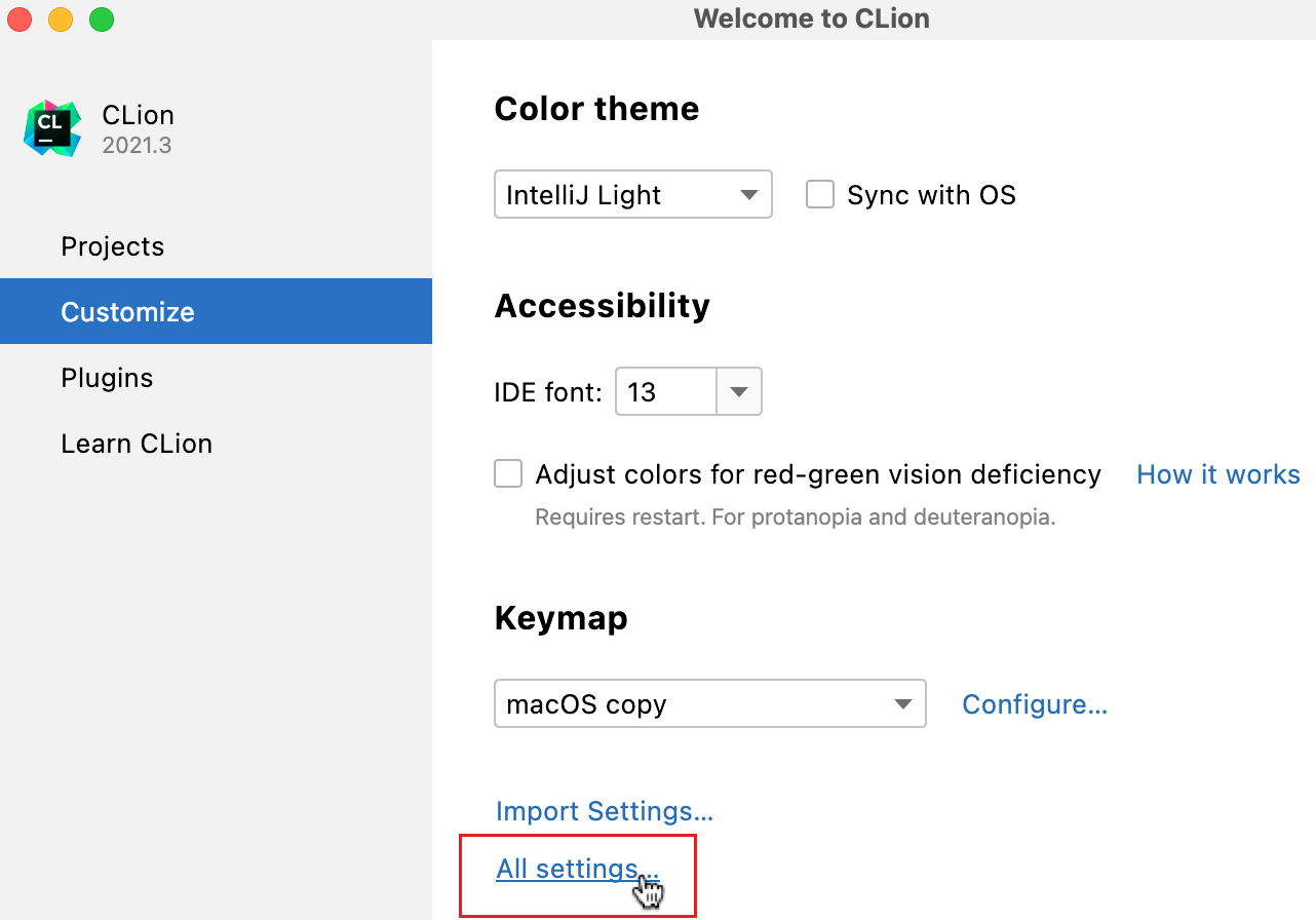 Configuring new default settings for projects