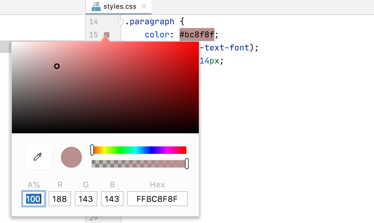 Click color gutter icon to open the color picker