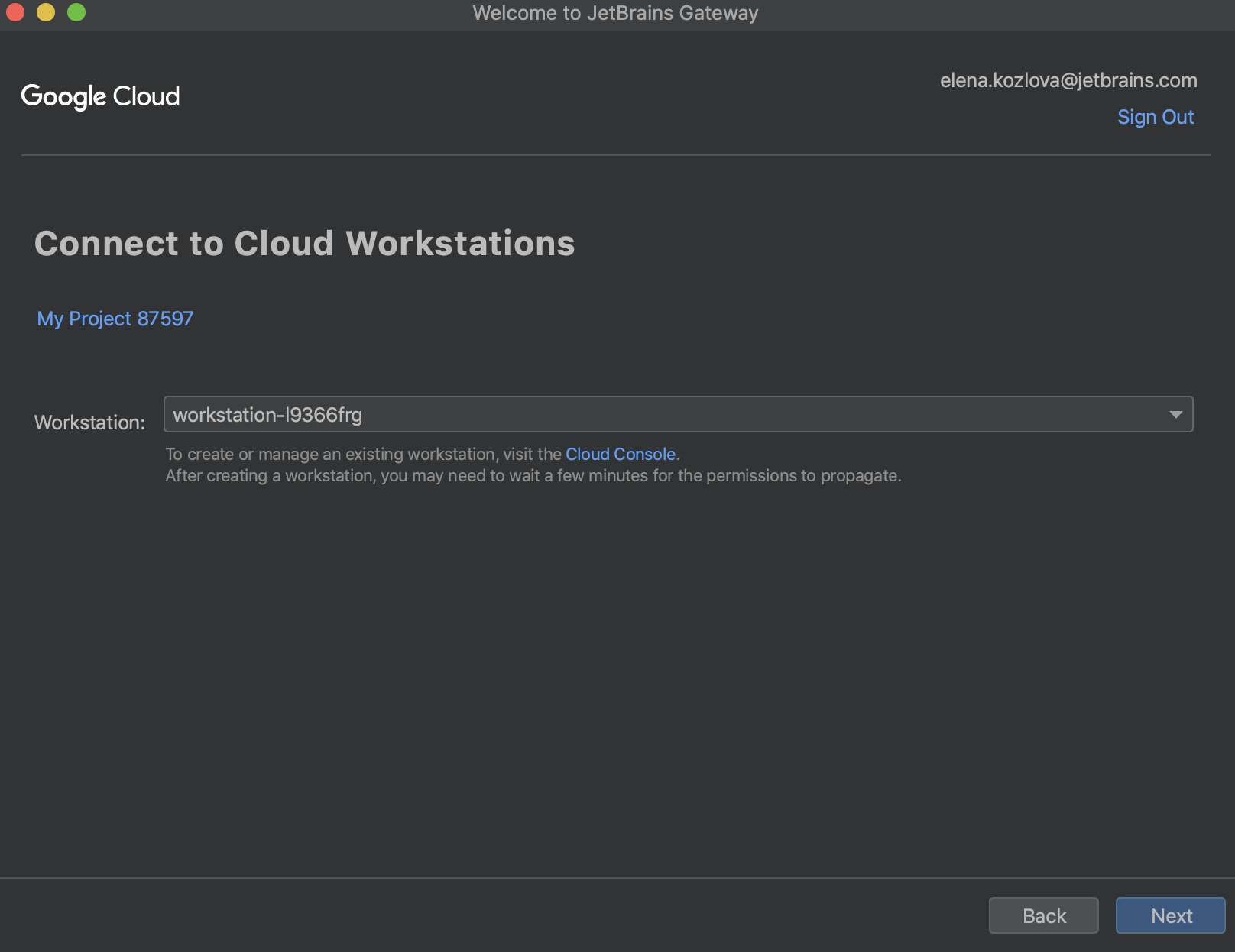 Connect to Cloud workstation