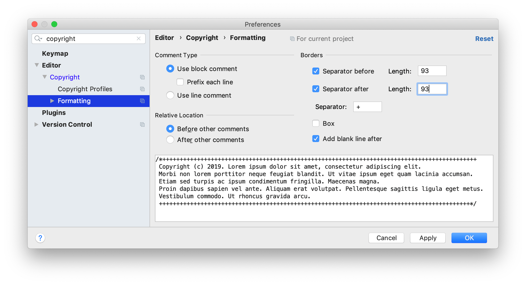 Changing the formatting for copyright notice