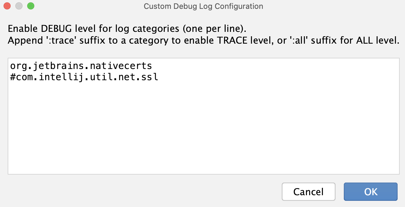 Custom Debug Log Configuration