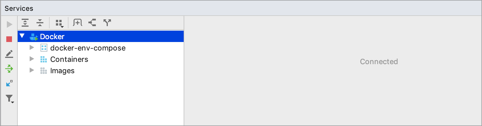 The Docker tool window, connected to Docker