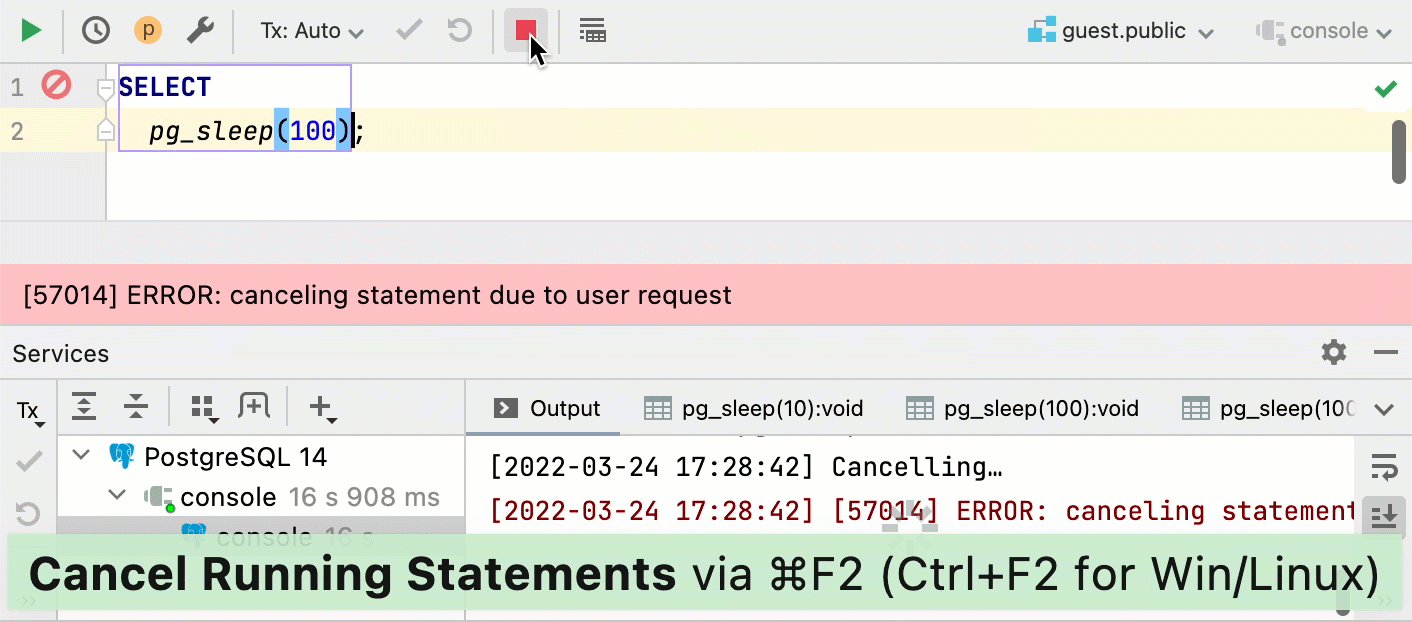 Cancel running statements