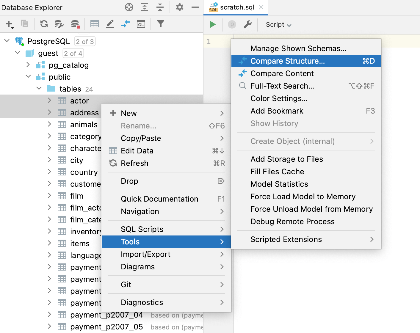 Compare two tables