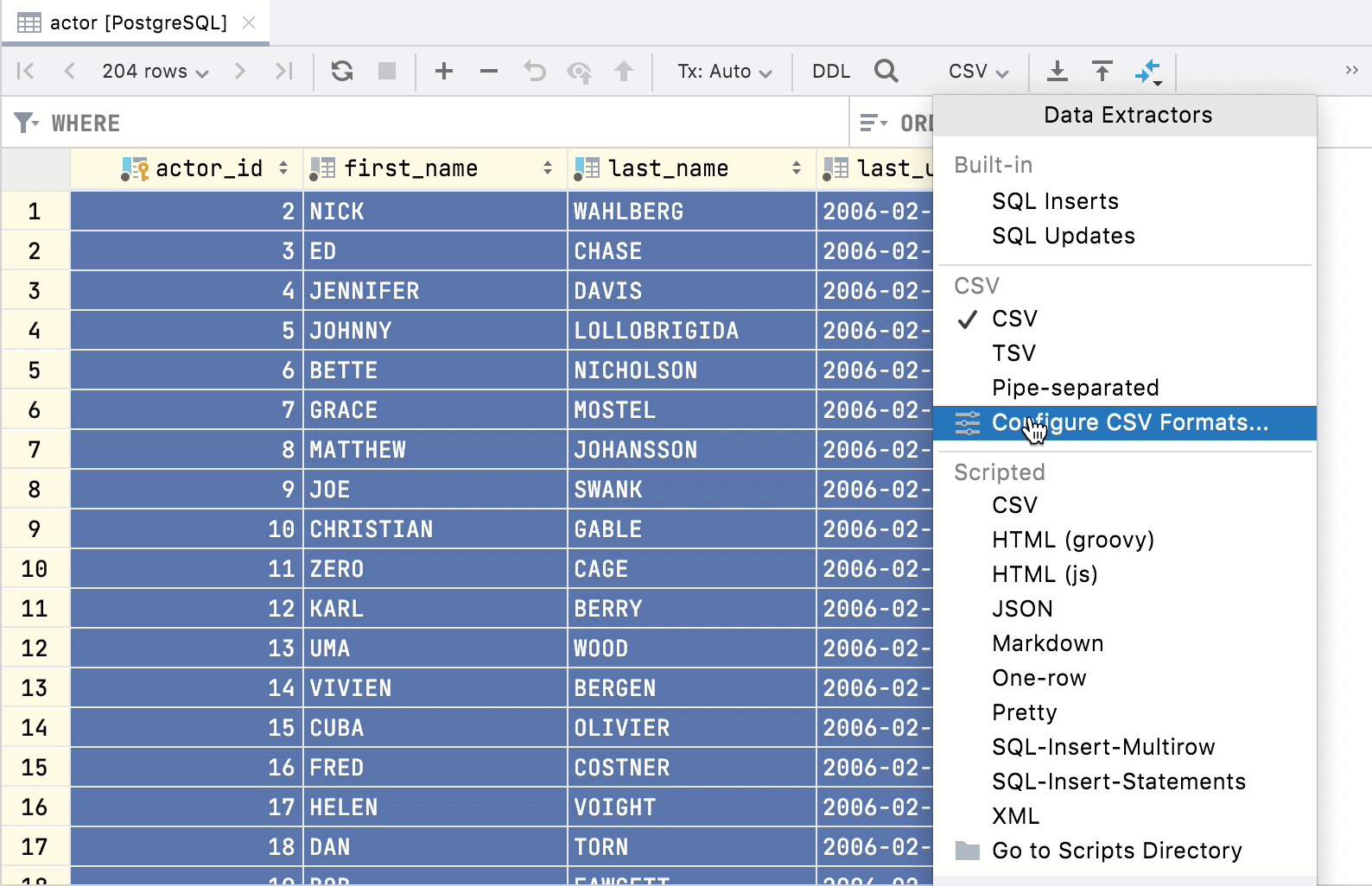 Configuring extractors