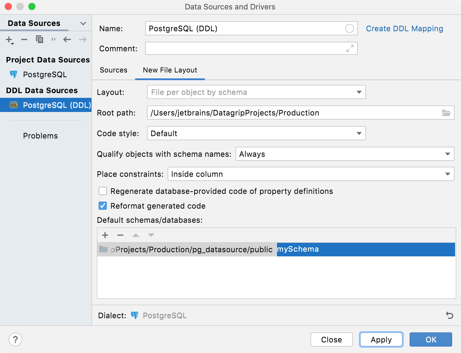 Configuring DDL generation settings
