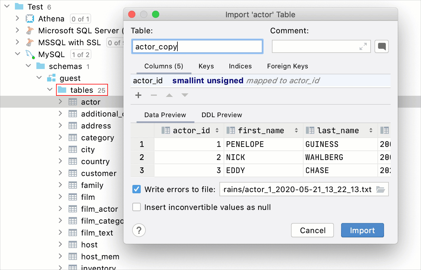 Drag to create a table copy