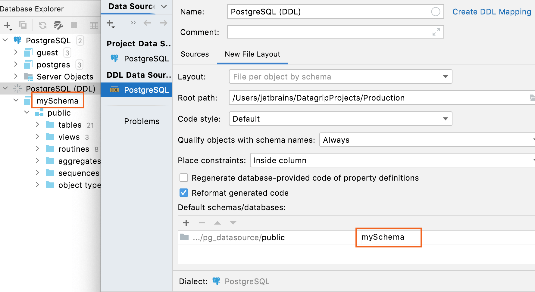 Default schemas/databases