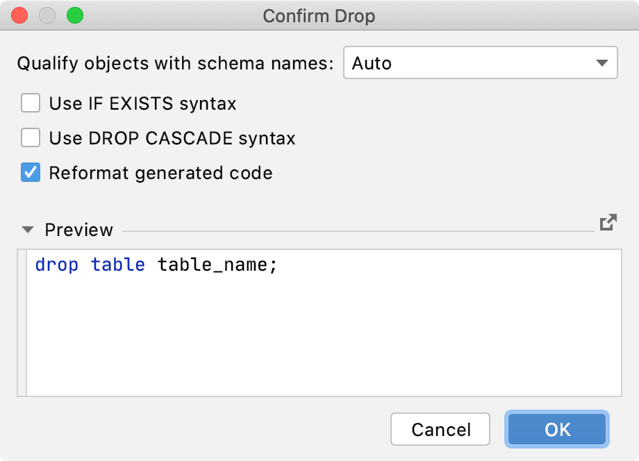 The Confirm Drop dialog