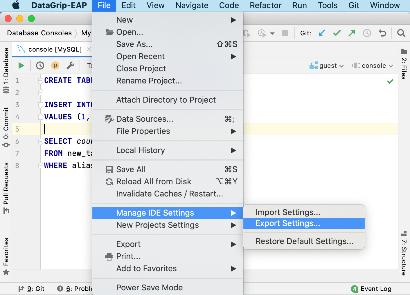 Export live templates