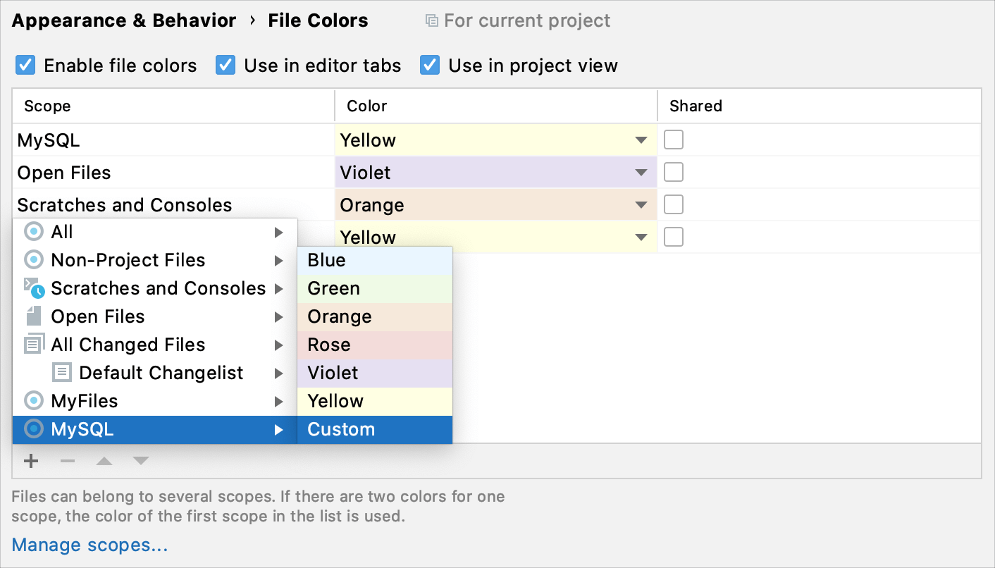 Selecting a color for a custom scope
