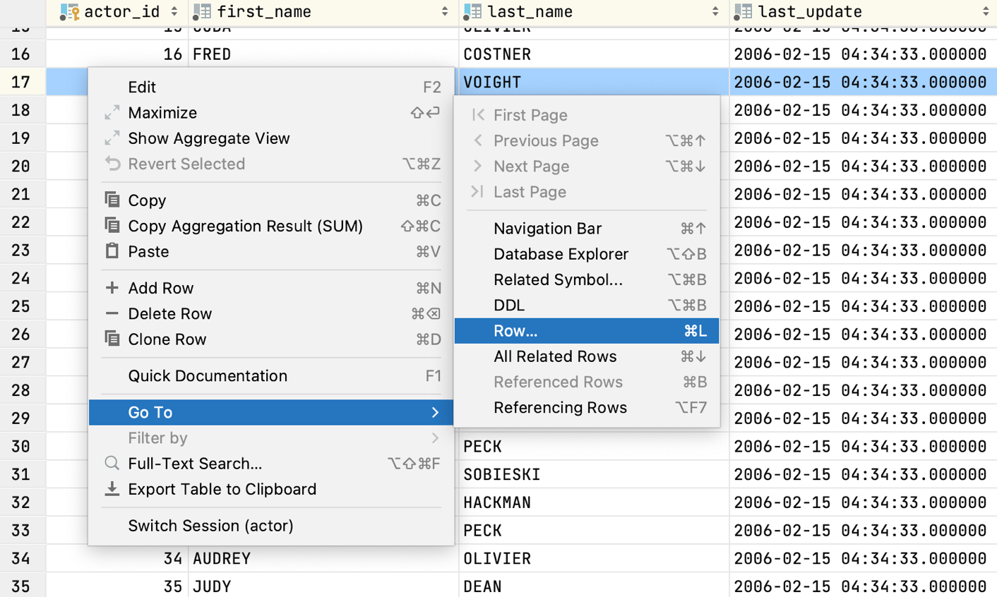 Go to a specified row