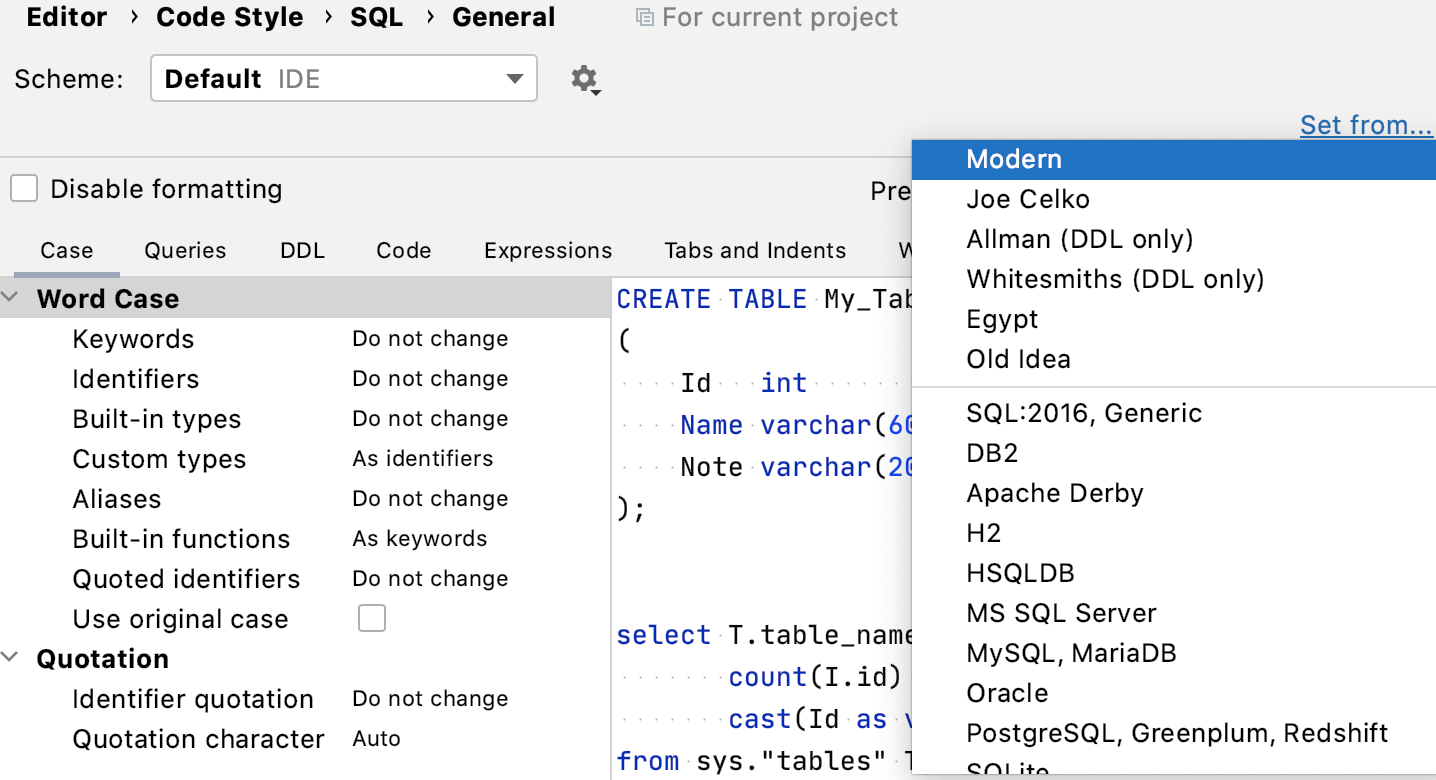 Import code style settings