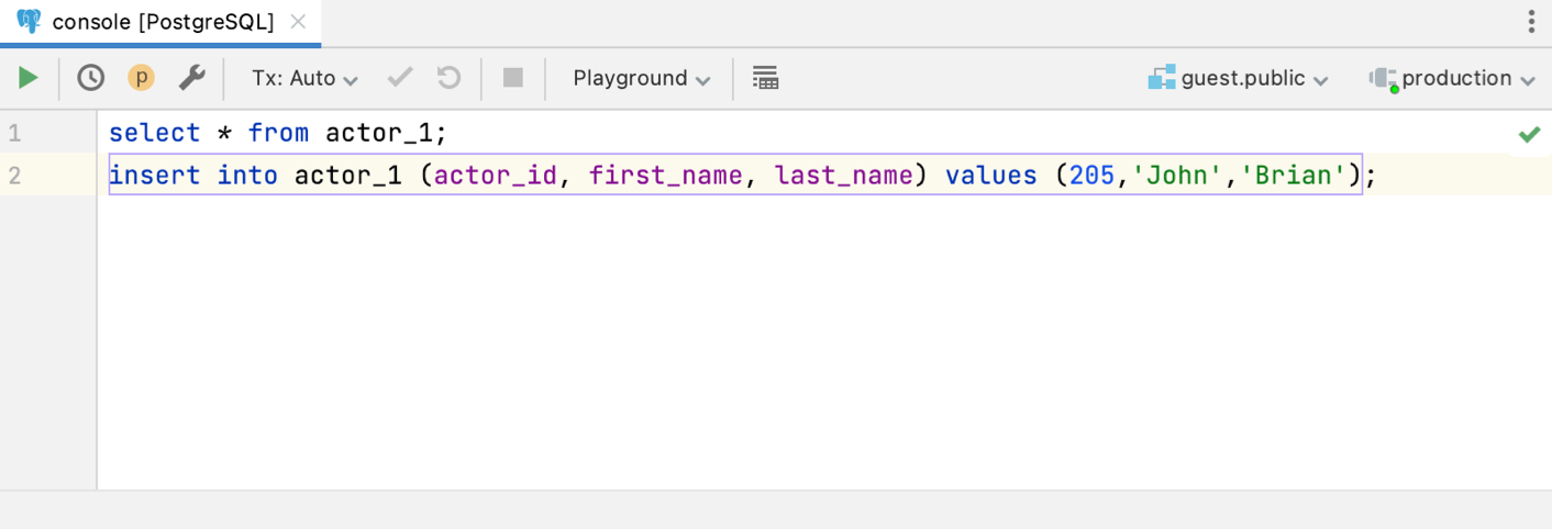 Input pane of a query console