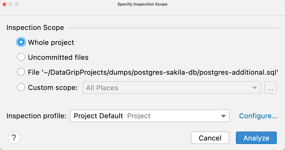 The Specify Inspection Scope dialog The Specify Inspection Scope dialog