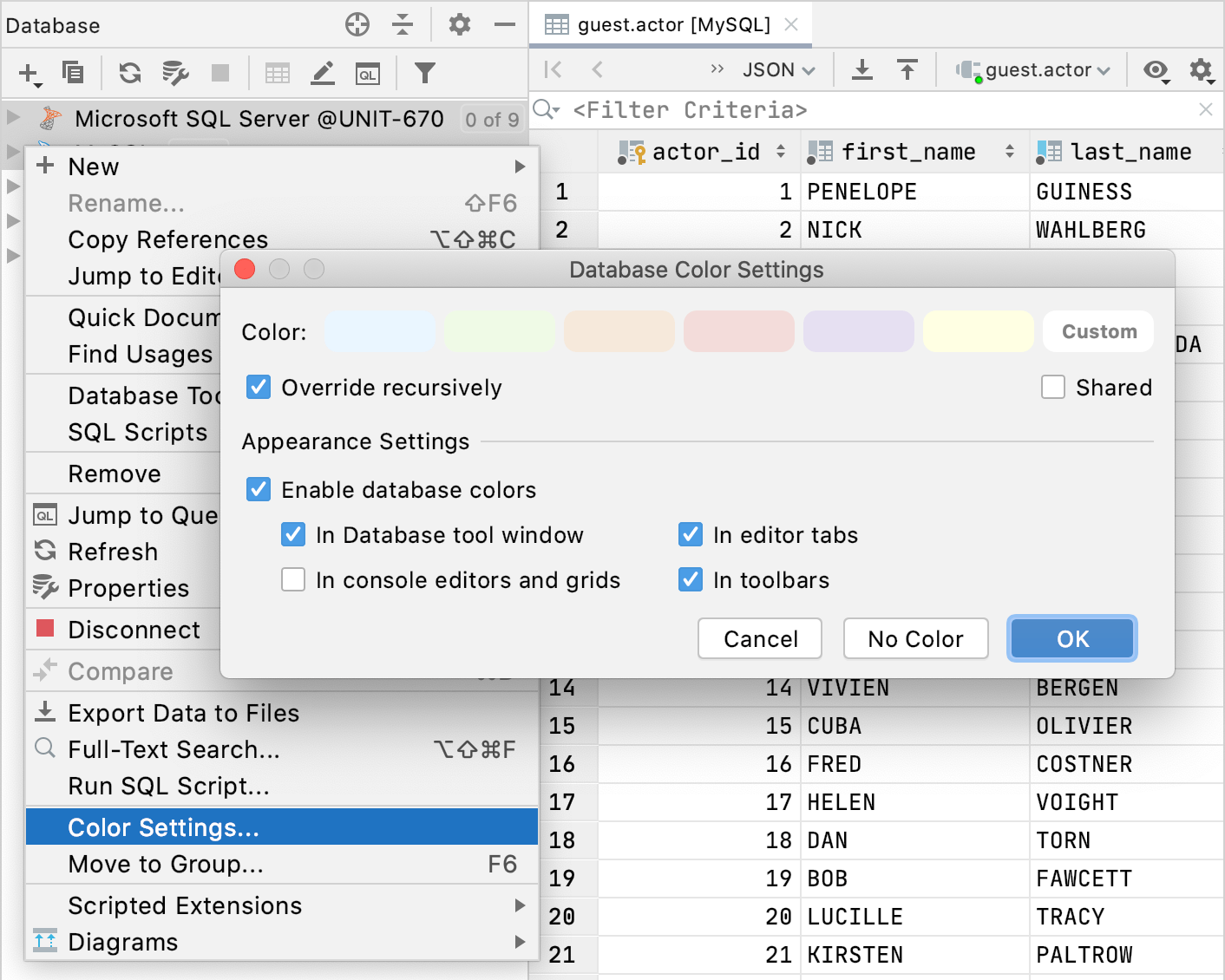 Mark data sources with colors