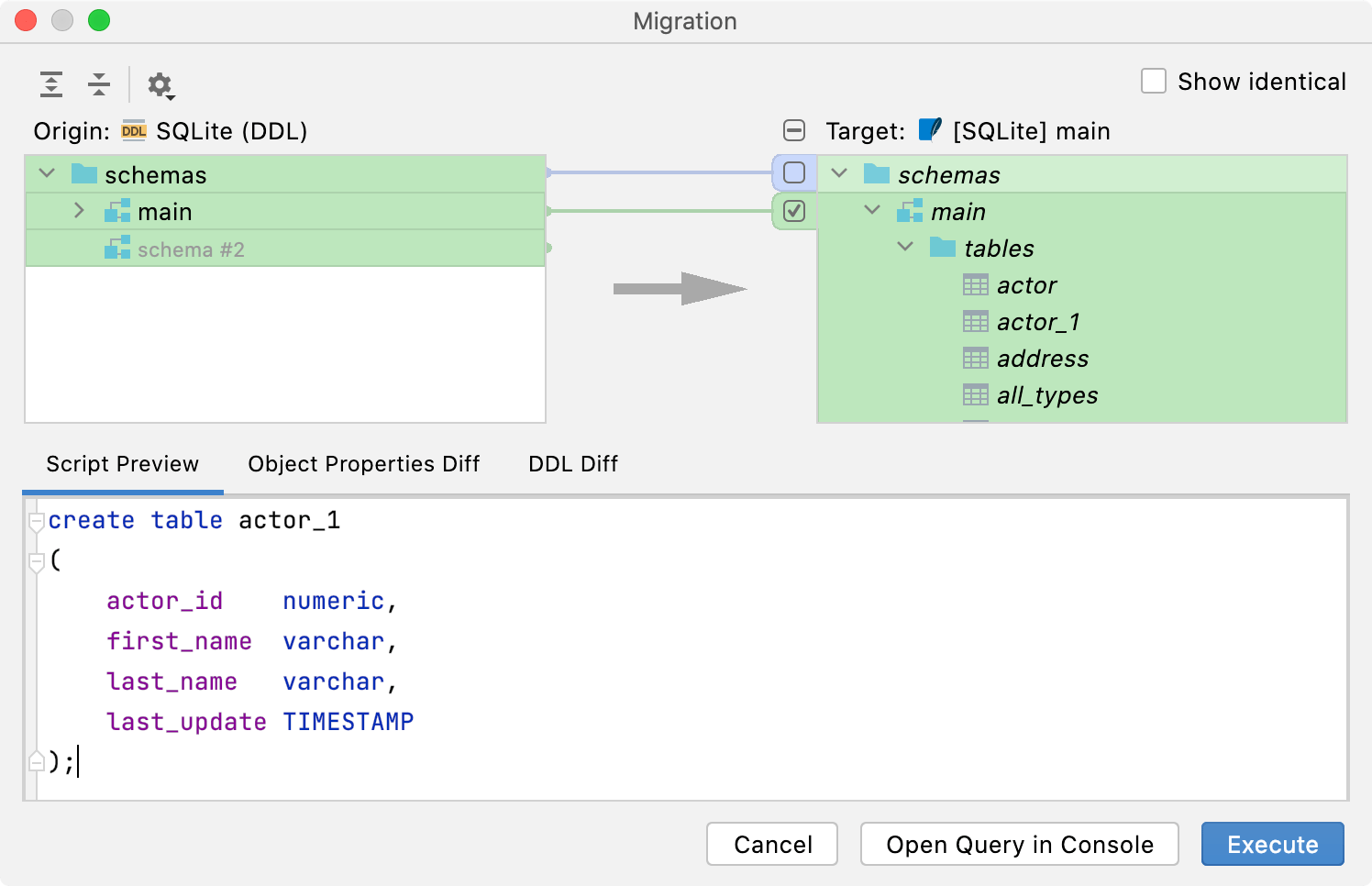 Migrate changes to a data source