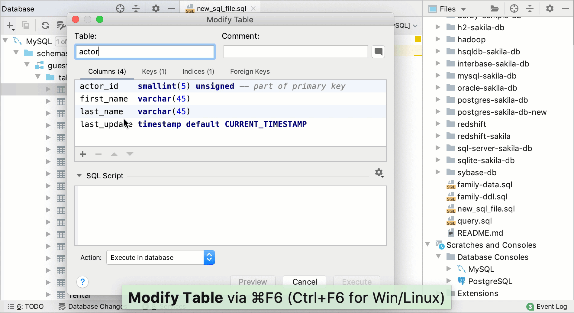 Modify and create a table  dialogs