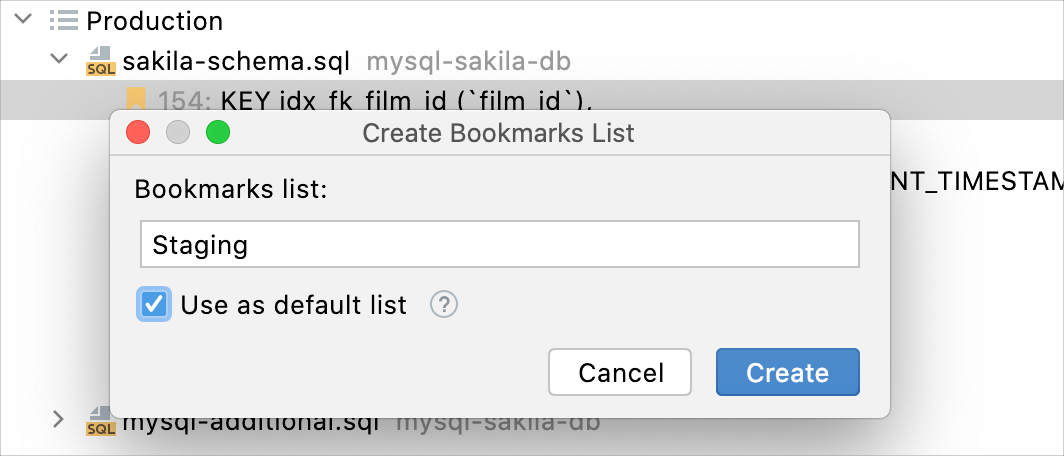 Creating new bookmarks list