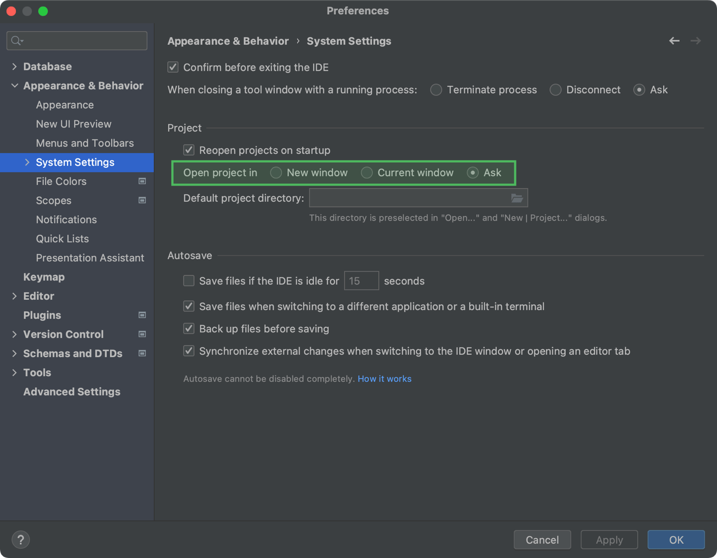 Create, open, move, and close projects | DataGrip