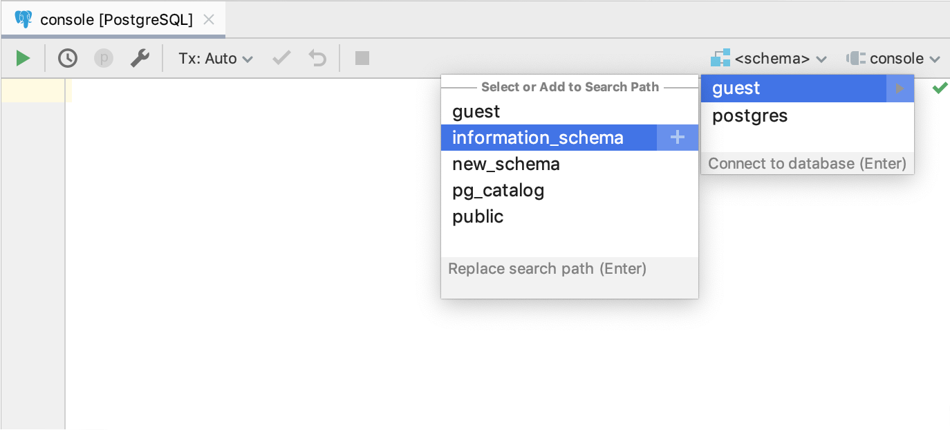 Select the default schema or database