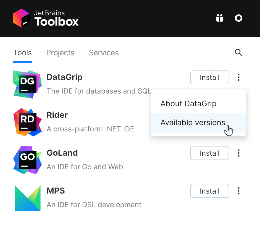 DataGrip in the Toolbox App