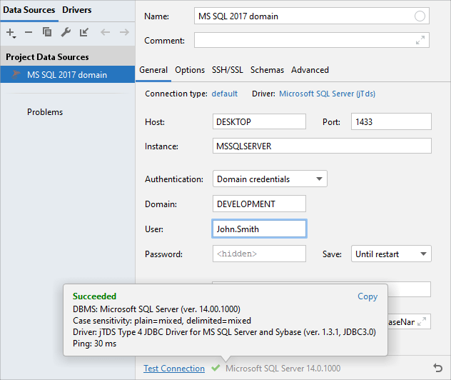 Connect by using SQL Server authentication