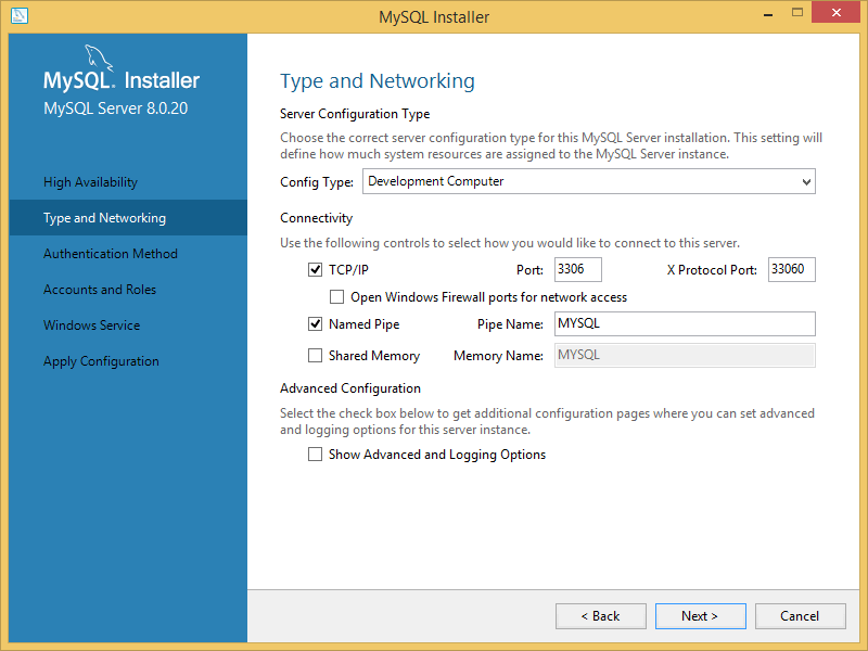 Enable named pipes during server installation