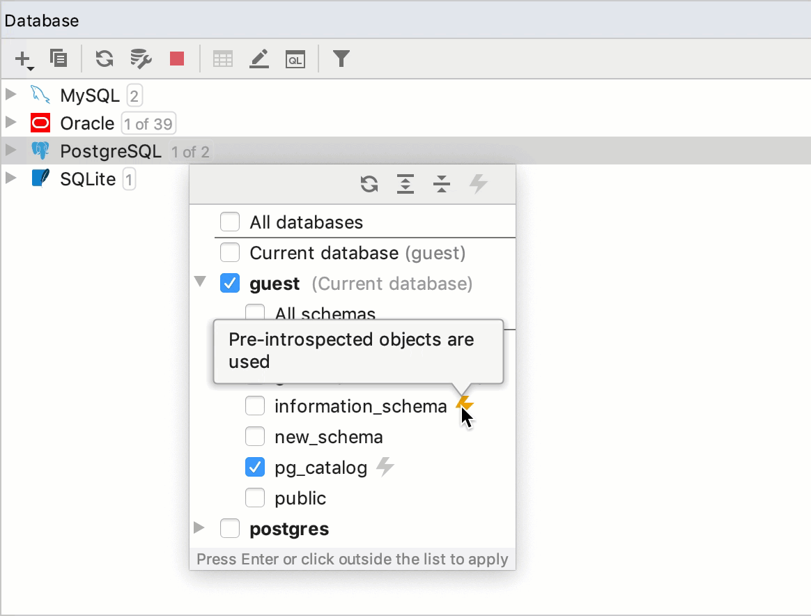 Use pre-introspected data for the selected system catalog