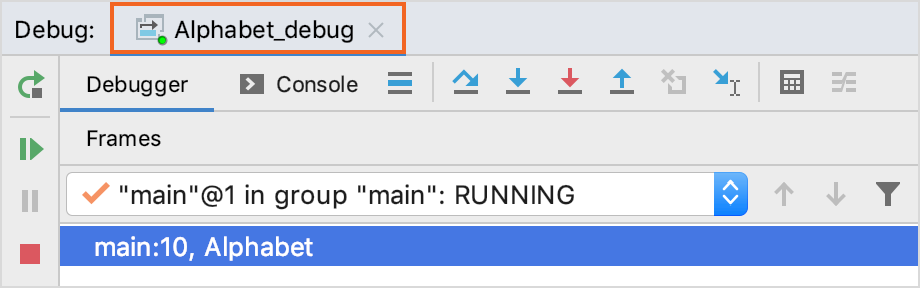 The current session tab in the top part of the Debug tool window