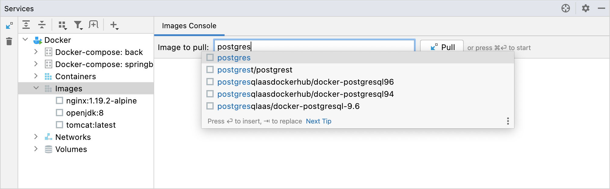 Pull the Docker image with PostgreSQL