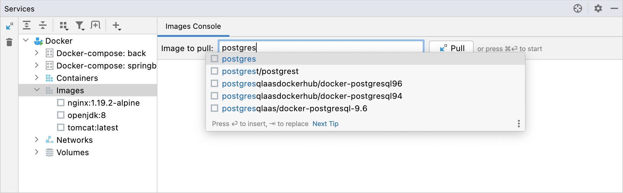 running postgres in docker