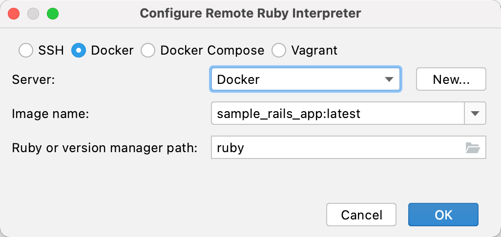 Configure remote Ruby interpreter: Docker