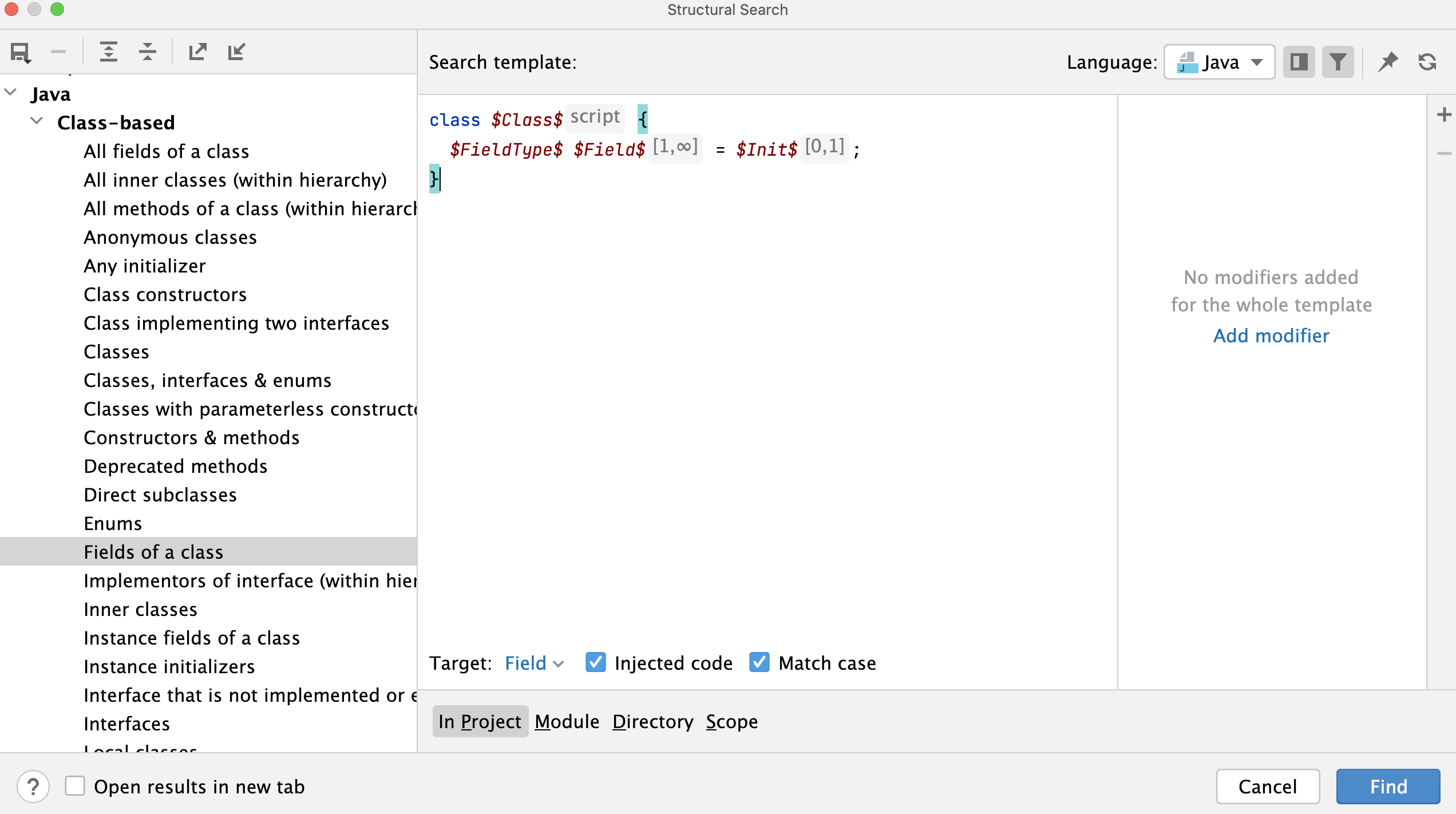 the existing templates list