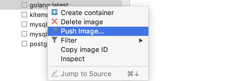 The Push Image context menu item