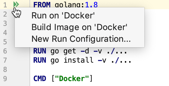 The Run on Docker popup