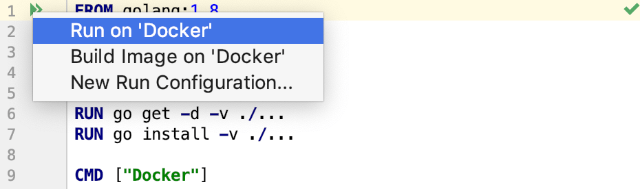 The Run on Docker popup