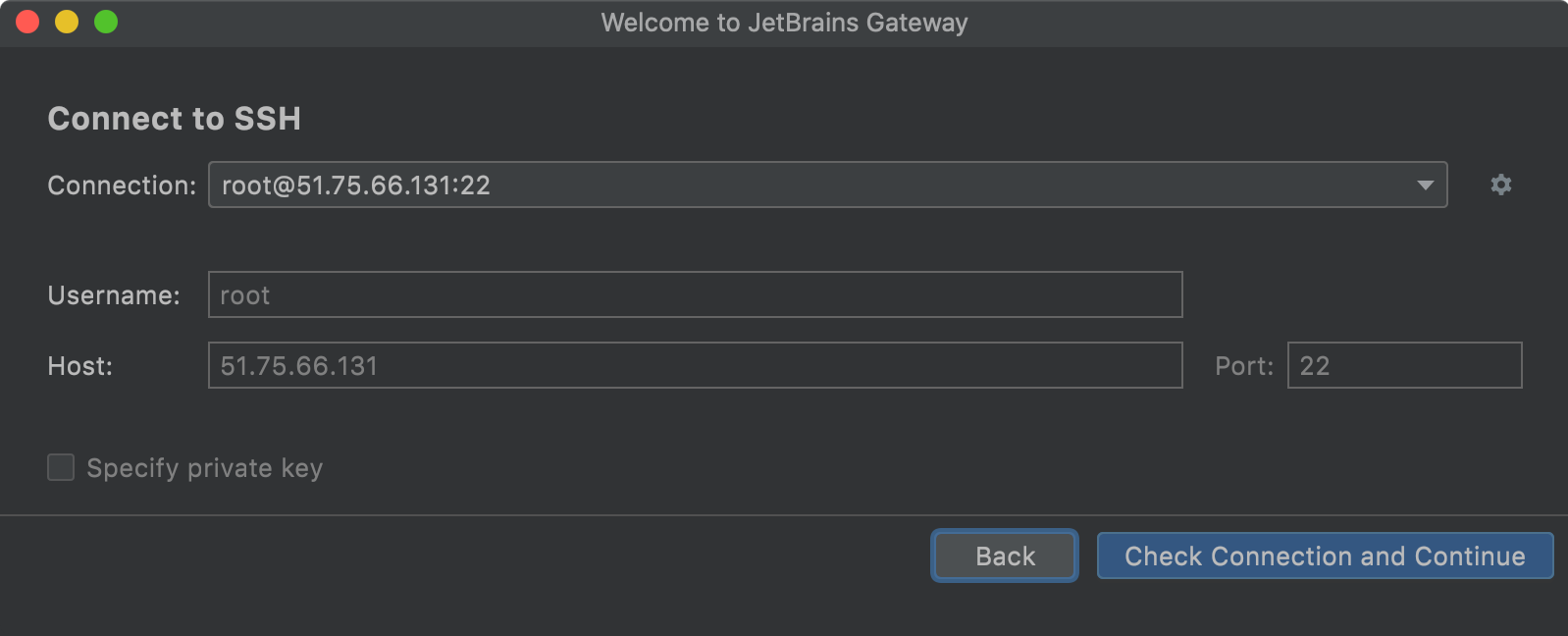 Connect via SSH