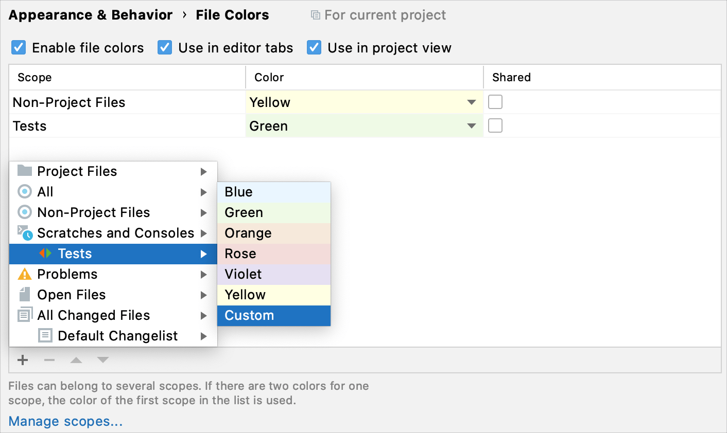 Selecting a color for a custom scope