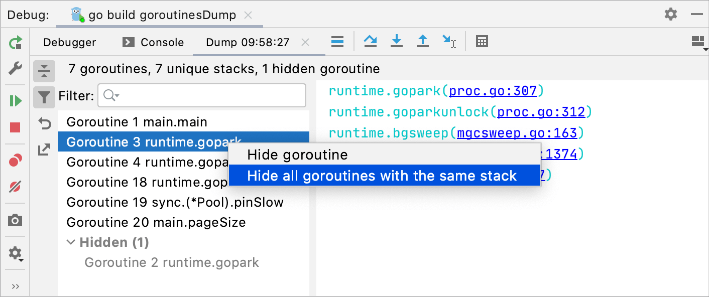 Hide goroutine