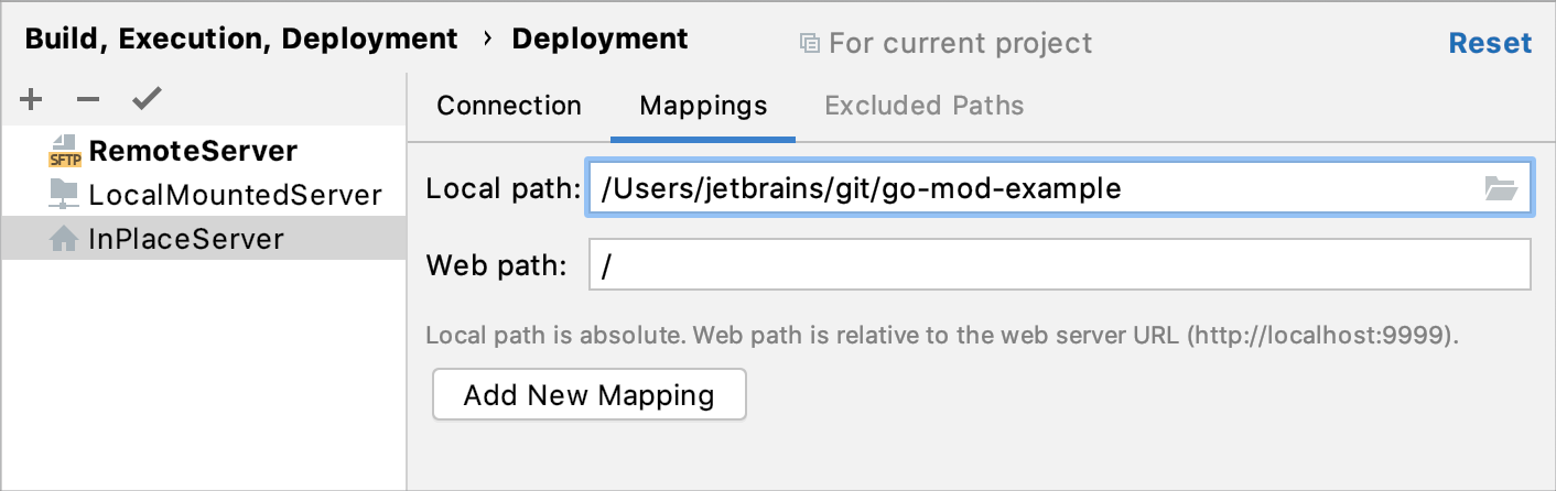 Mappings of the in-place server