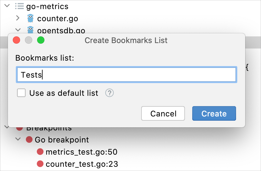 Creating new bookmarks list