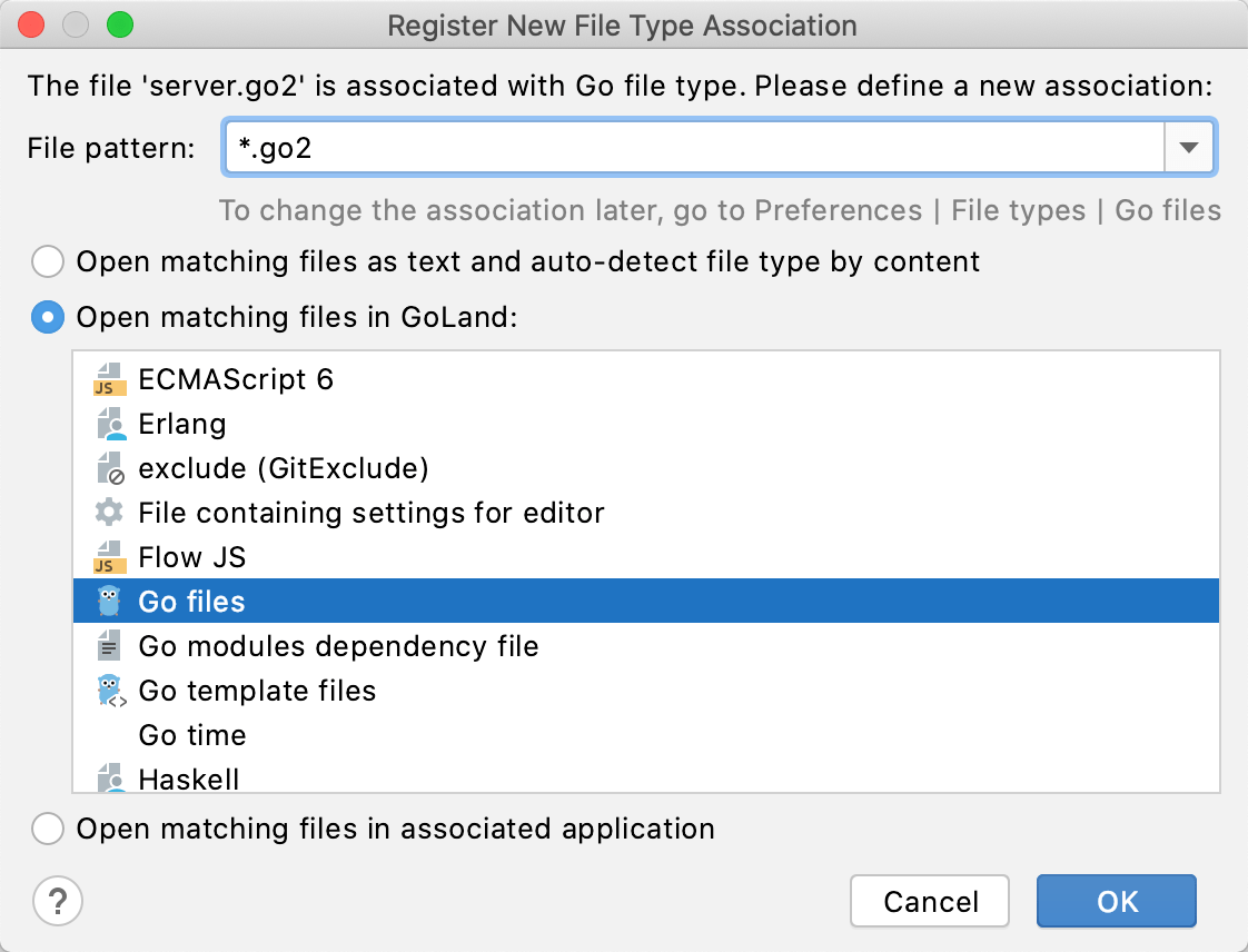 GoLand: Associating a filename pattern with specific file type