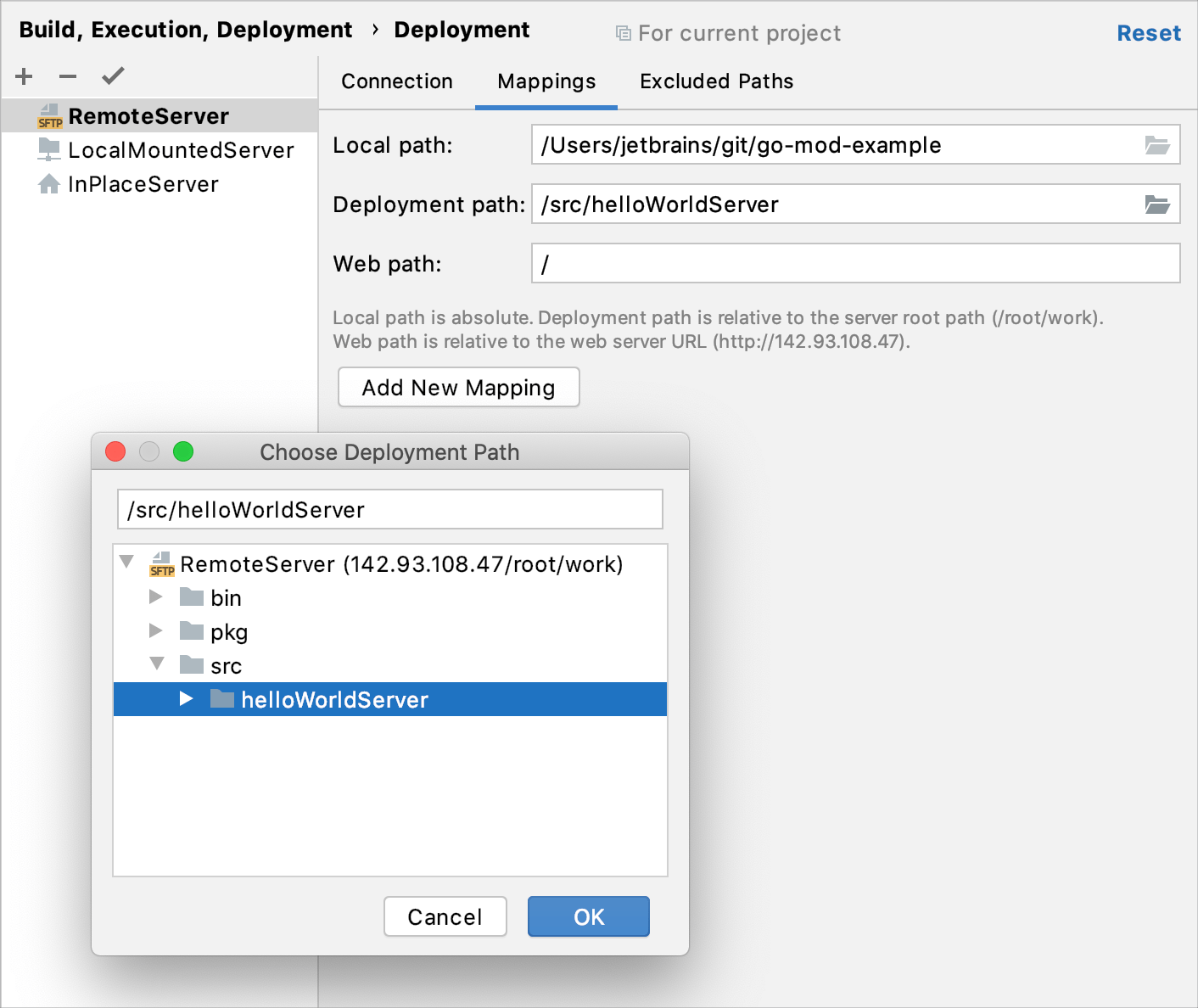 Remote server mappings