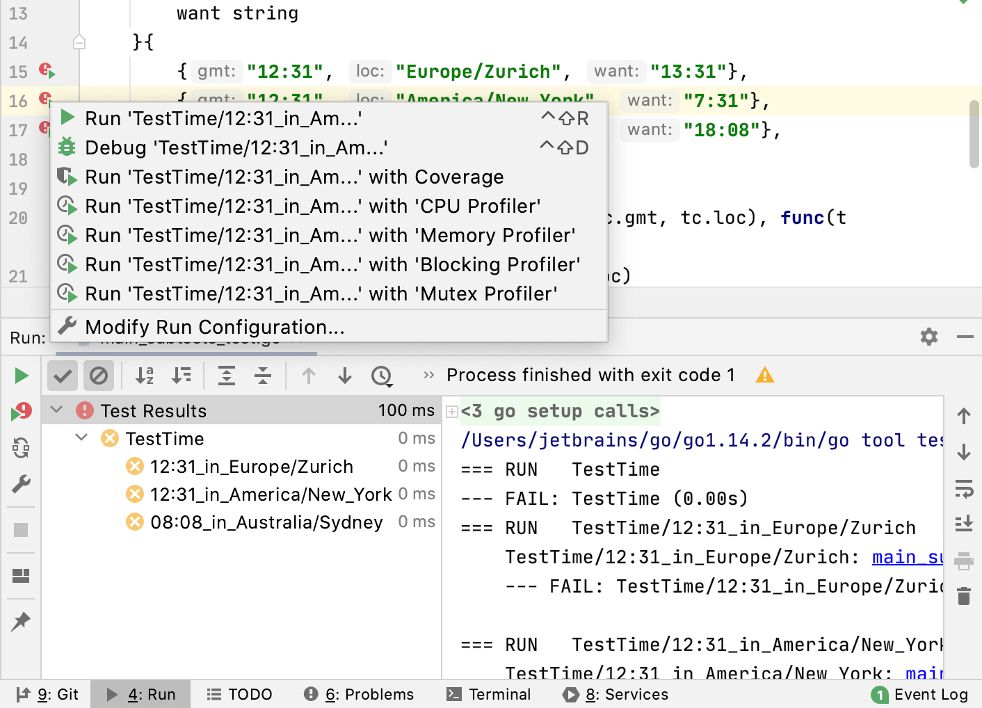 Run individual table tests