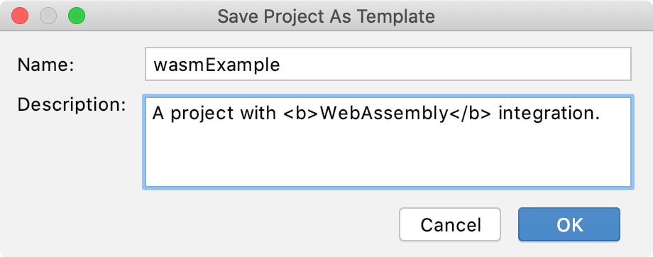 Saving a project as a template