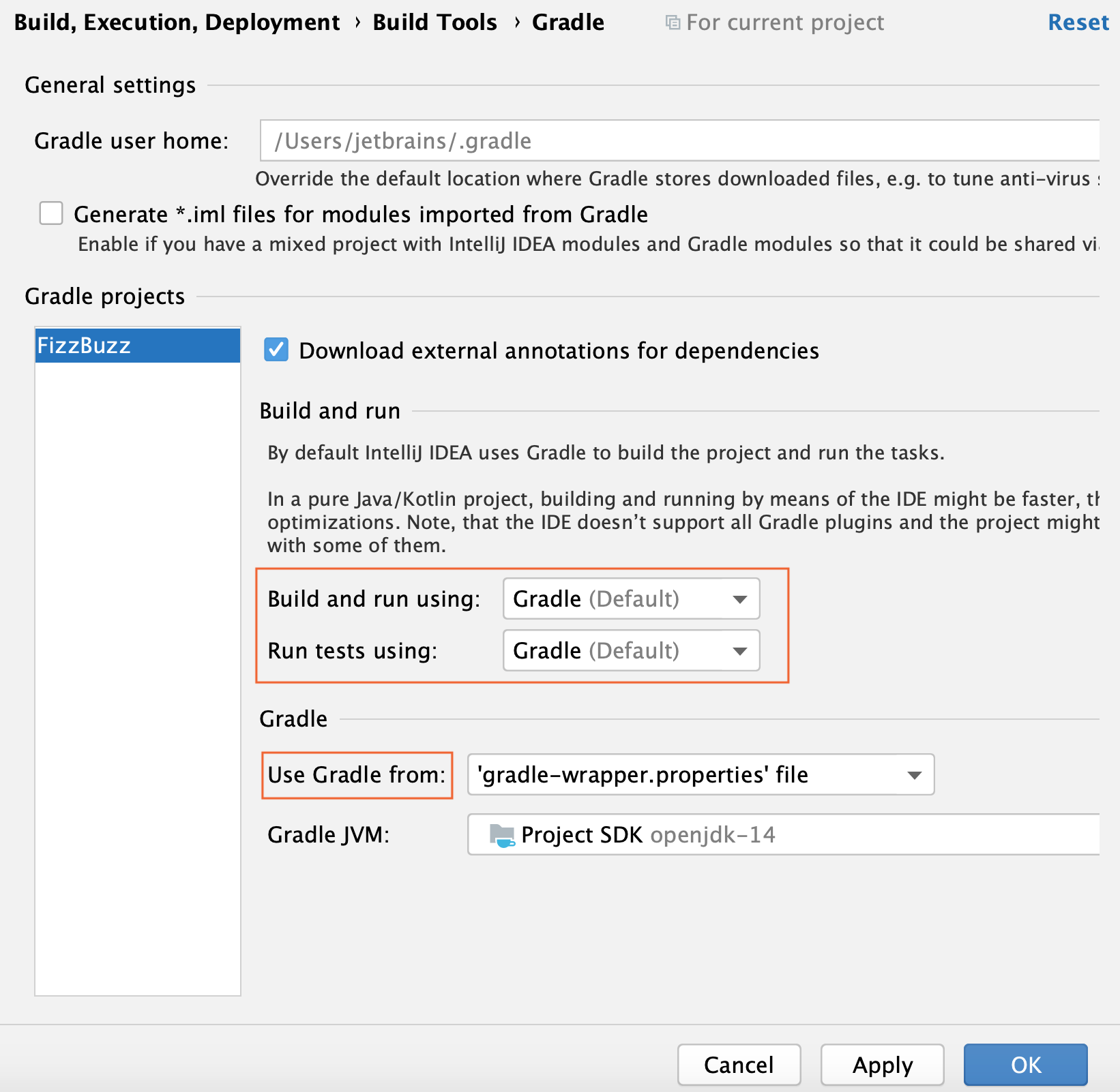 the Gradle settings