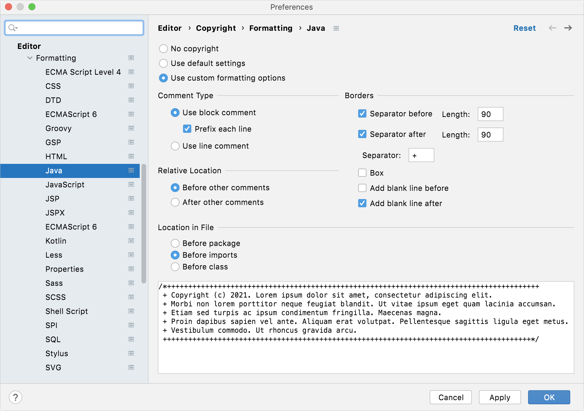 Changing the formatting for copyright notice