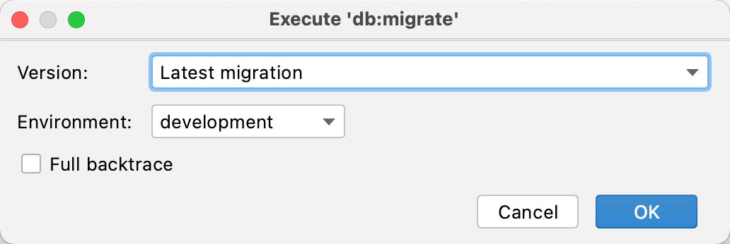 Execute db:migrate